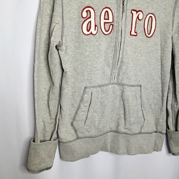 Aeropostale Half Zip Hoodie Vintage Fleece Sweatshirt Top Gray Y2K sz: Large - Picture 3 of 6